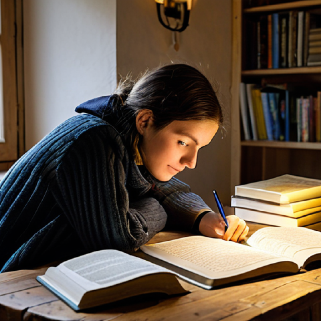 Studying for the Agricultural Exam**

A focused student, fully clothed in casual but modest clothing, sitting at a wooden table covered in books and notes about agriculture and finance. The scene is lit by a warm lamp, creating a cozy study environment. In the background, a glimpse of the French countryside. Safe for work, appropriate content, professional, perfect anatomy, natural proportions, family-friendly.

**