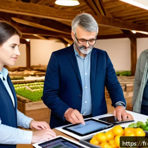 Home 27 농업경영사로 진출 가능한 기업 목록 - A modern agricultural cooperative office scene in rural France, showing a diverse team of agricultur...