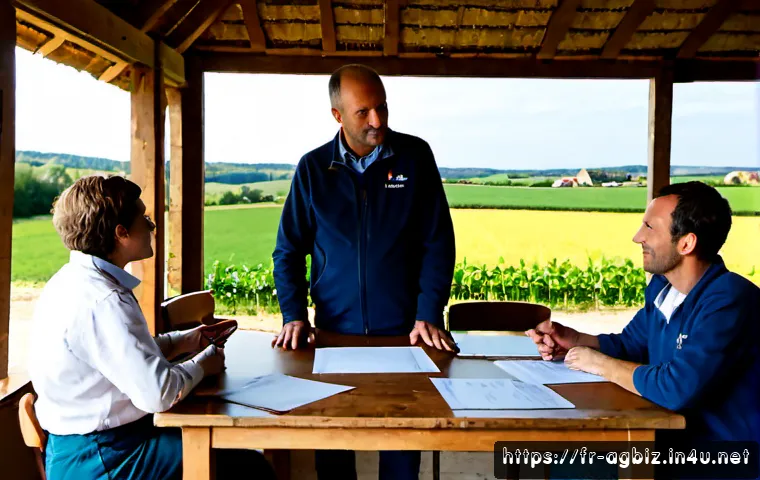 농업경영사와 농촌사회 발전 기여 사례 - Photorealistic rural France agricultural cooperative meeting, an experienced farm manager in practic...