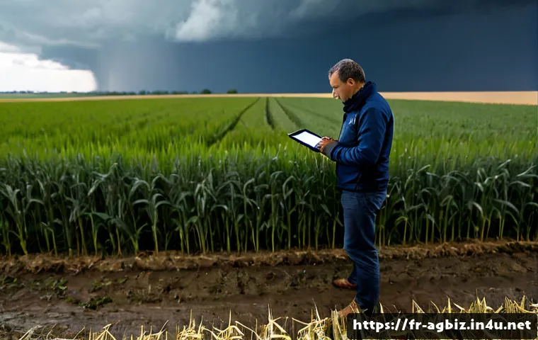 농업경영사 직무의 도전 과제 - Photorealistic French agricultural business manager standing at the edge of a wheat field in rural F...